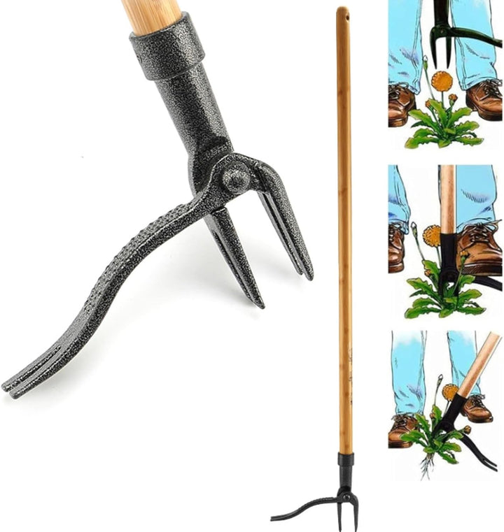 Effektiv ukrudtsfjerner med stabilt 4-klo hoved og ergonomisk håndtag til præcis rodfritagelse i haven.