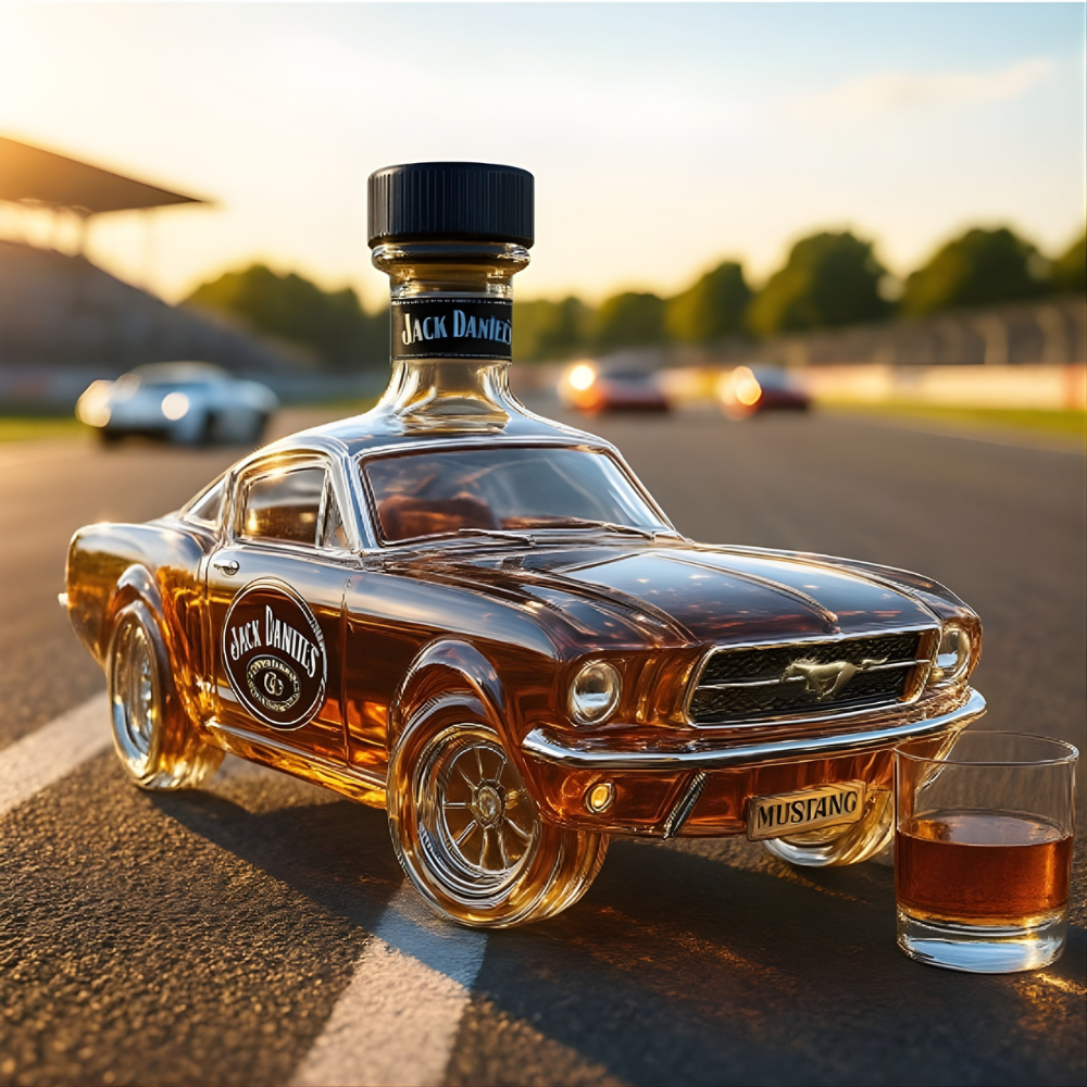 Samlerens valg: Mustang whisky dekanter. Håndlavet glas karaffel, perfekt til udstilling af spiritus.