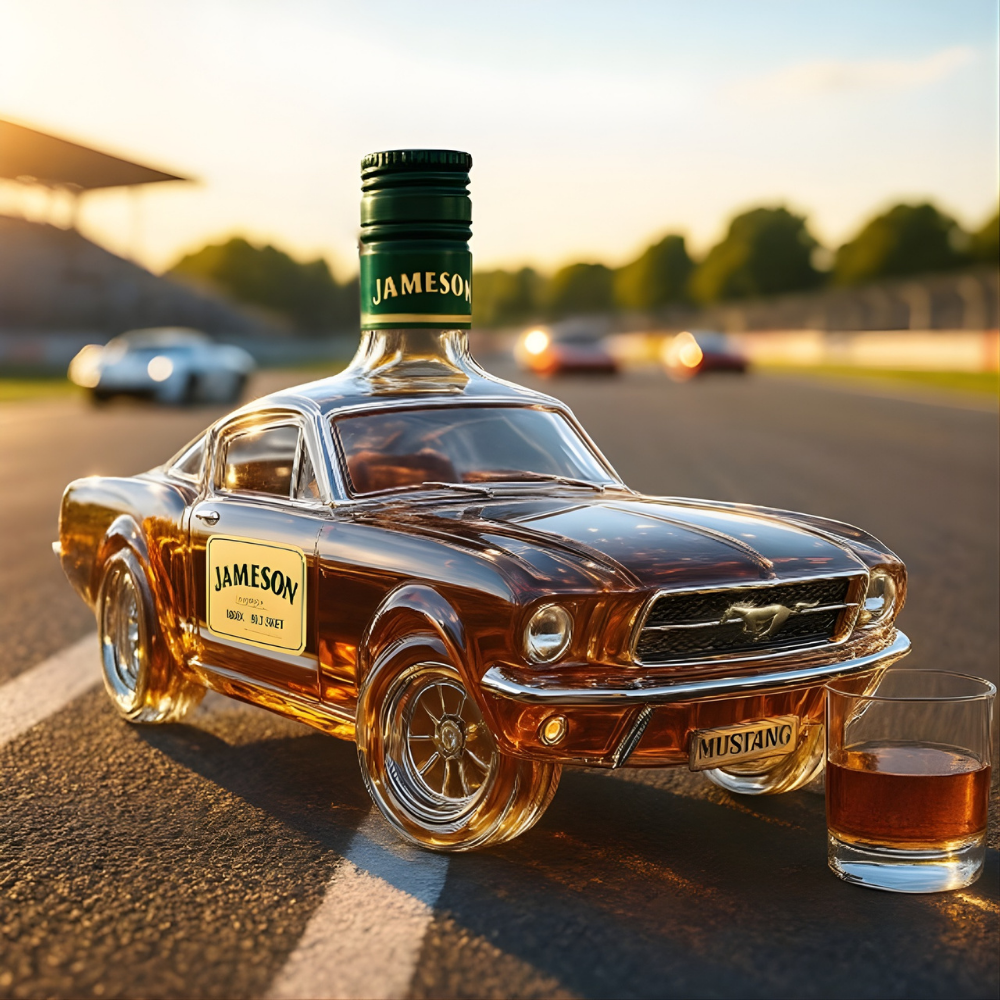Stilfuld Mustang whisky dekanter i glas. Den perfekte karaffel til at præsentere din yndlings spiritus elegant.