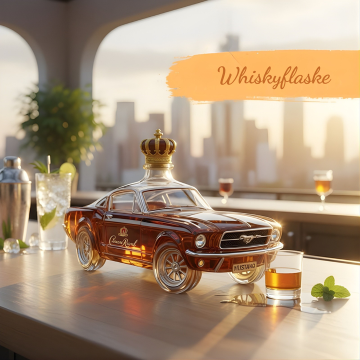 Samlerobjekt: Mustang bil whisky karaffel. Elegant glas dekanter til spiritus, perfekt gave til bilentusiaster.