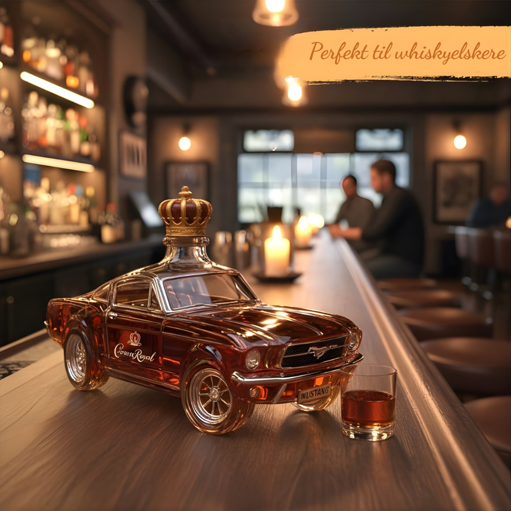 Flot gave: Mustang whisky karaffel i glas. Eksklusiv dekanter til spiritus, et must for enhver bar.