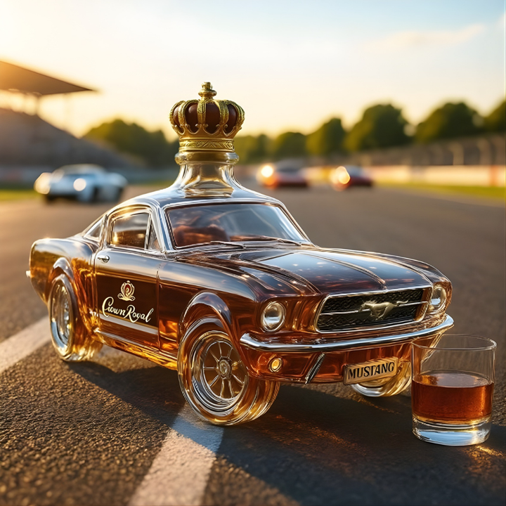 Kvalitets glas karaffel i Mustang design. En eksklusiv dekanter til whisky og spiritus, en sand blikfanger.