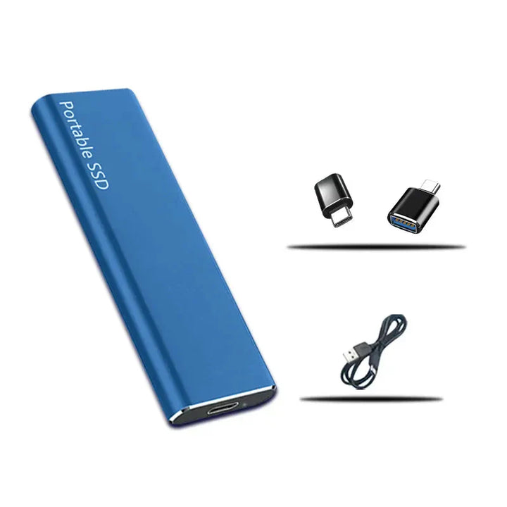 Ekstern SSD 4TB i aluminium. Kompakt design for bærbar datalagring. Hurtig harddisk med USB-C forbindelse.
