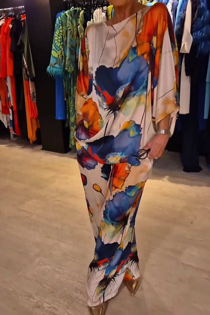 Elegant 2-delt dame buksesæt med vintage blomsterprint. Komfortabelt co-ord sæt til sommer og hverdag.