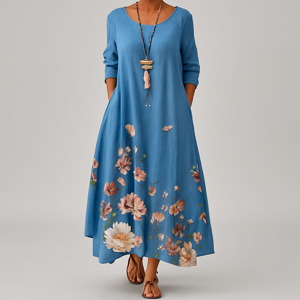 Lang bæredygtig sommerkjole til kvinder. Elegant maxi kjole perfekt til varme dage og festlige lejligheder.