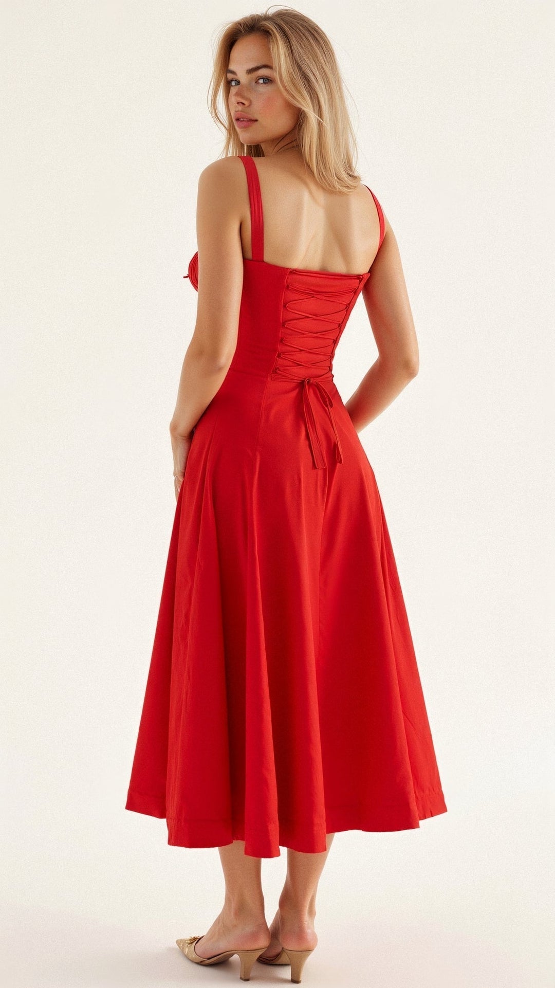 Blomstret midikjole til damer, elegant design, perfekt til sommerferie.