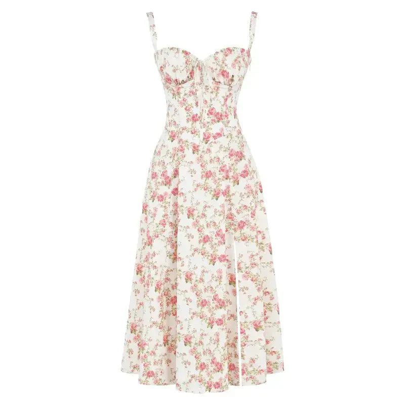 Elegant blomsterkjole, midikjole til damer, perfekt for forårsfester.