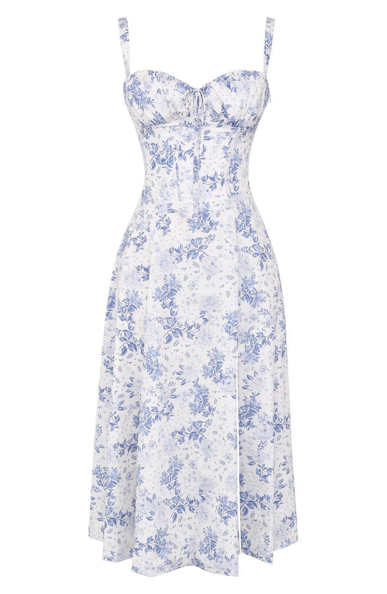 Ferieklar blomstret midikjole, elegant damemode til sommer.