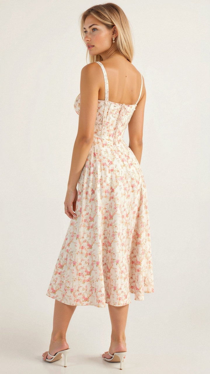 Dames blomsterkjole med slids, perfekt som sommerlig festkjole.