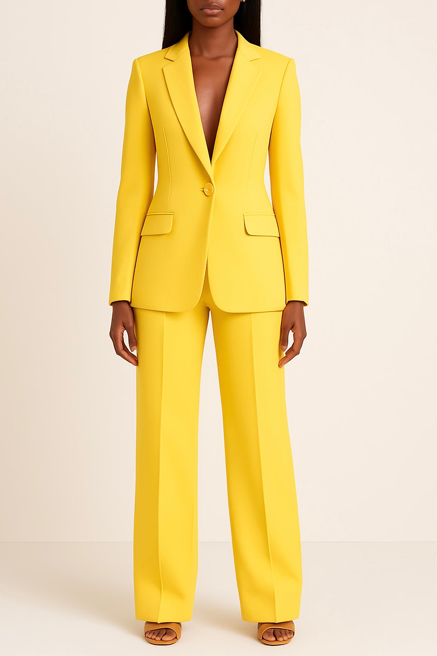 Dame buksesæt med matchende blazer og bukser. Tidløs elegant stil, der passer til kontor og fest.