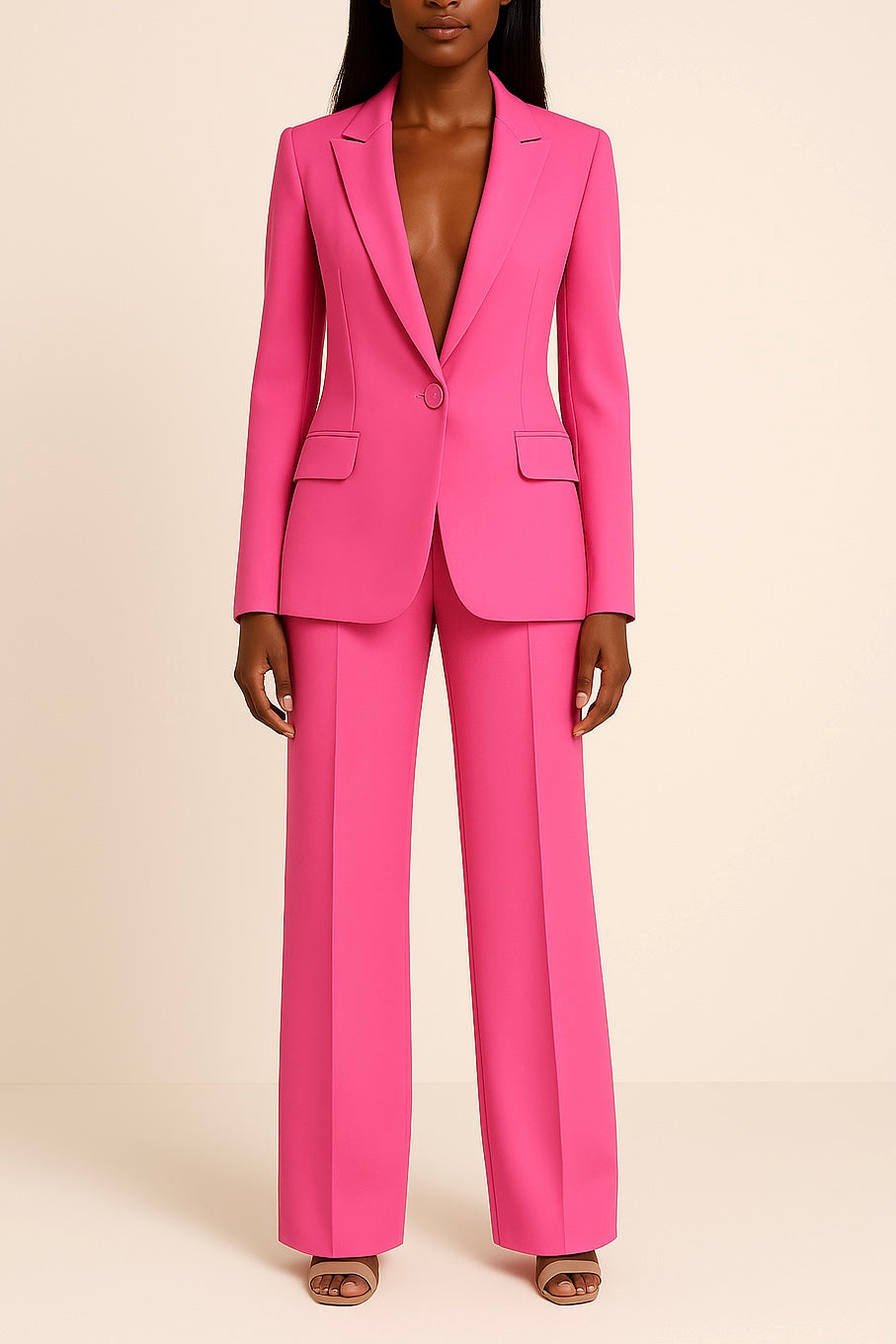 Dame blazer buksesæt i elegant design. Perfekt som kontorstil, festtøj eller professionel hverdagselegance.