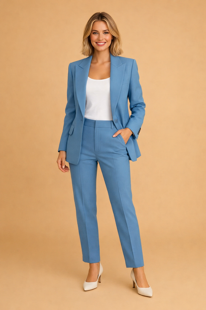 Figursyet dame blazer sæt, der elegant fremhæver silhuetten. Et must-have i din business garderobe.