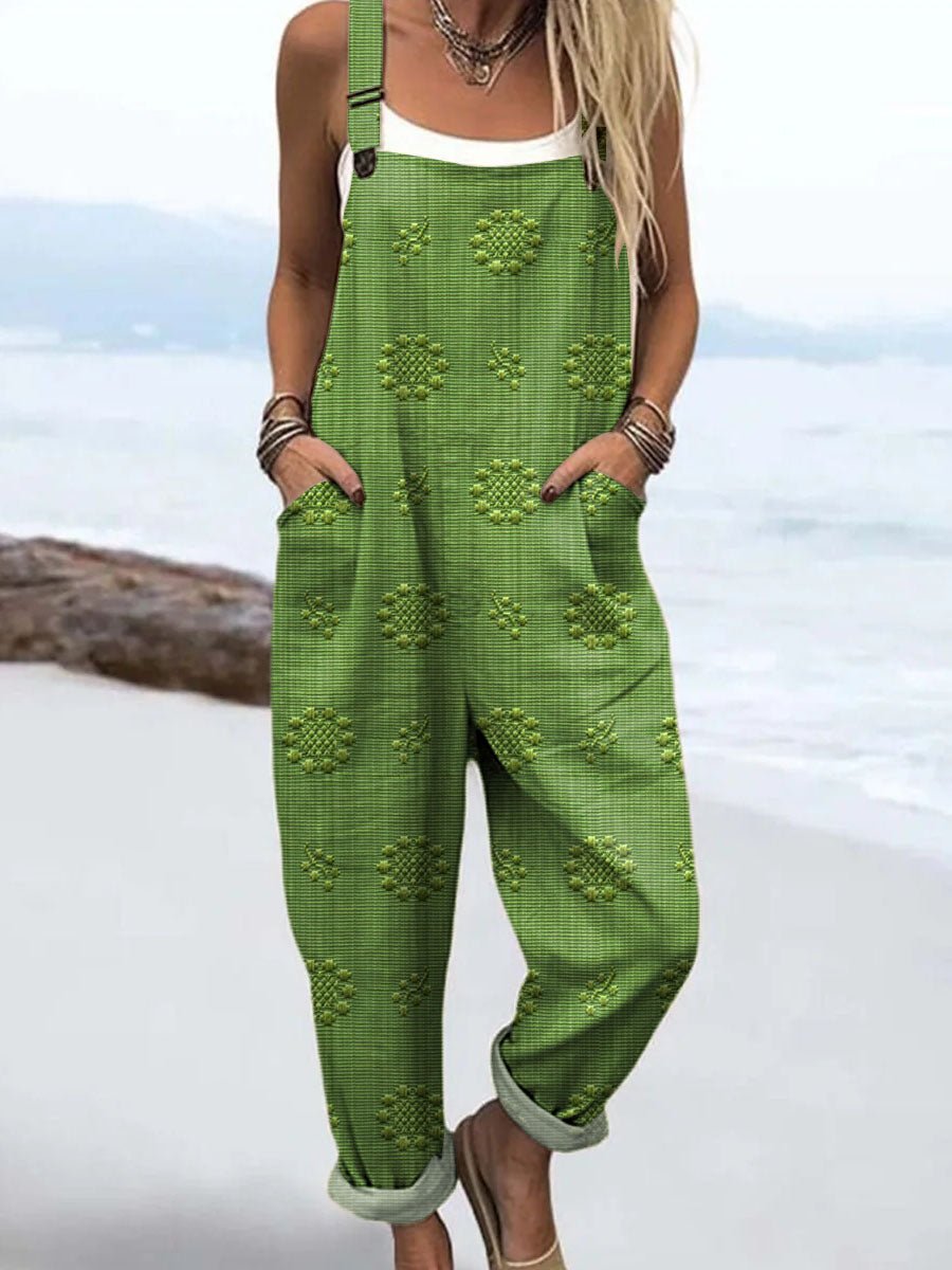 Komfortabel dame jumpsuit med brede ben og justerbare stropper i let stof, perfekt til sommerstil.