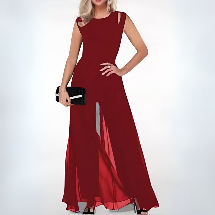 Elegant sort einteiler til kvinder. Komfortabel dame jumpsuit med V-udskæring, perfekt til fest og hverdag.