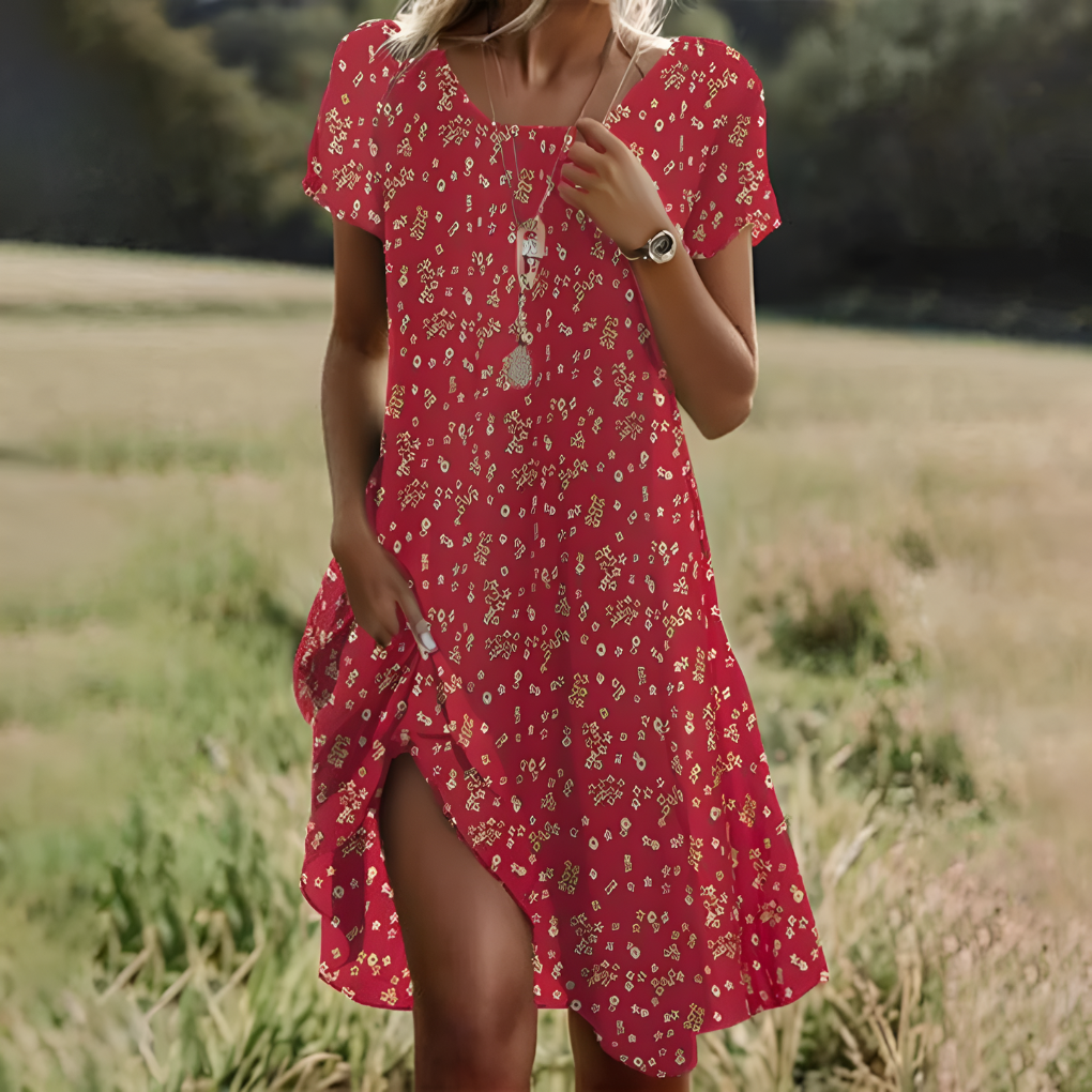 Trendy dame midi kjole med taljebånd. Elegant sommerkjole og festkjole til kvinder.
