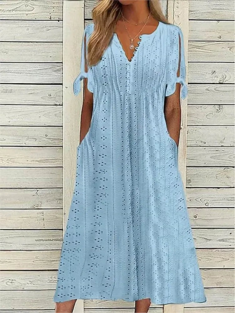 Dame Elegant Sommerkjole. Komfortabel A-formet damekjole med løs pasform, ideel til hverdag og fest.