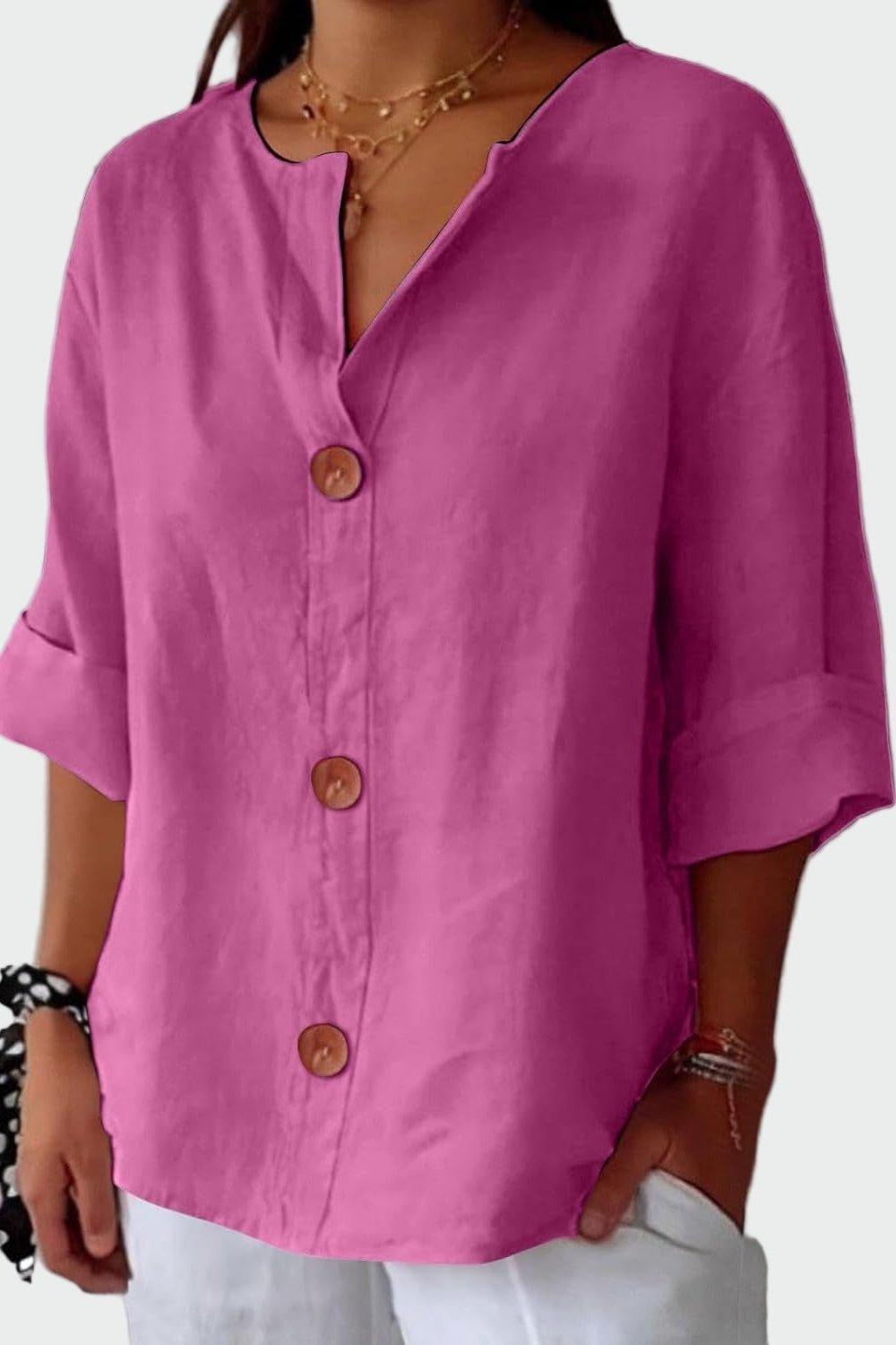 Damebluse med knapper og løs pasform. En komfortabel og elegant sommerbluse i flere farver.