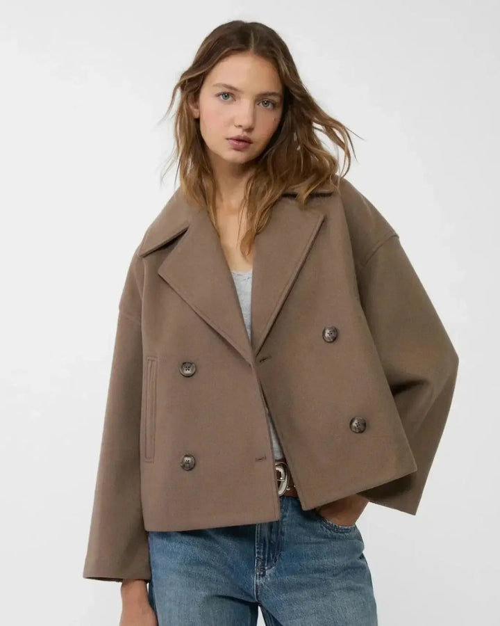 Professionel dobbeltbrystet kort jakke til kvinder, elegant blazer til kontoret og møder.