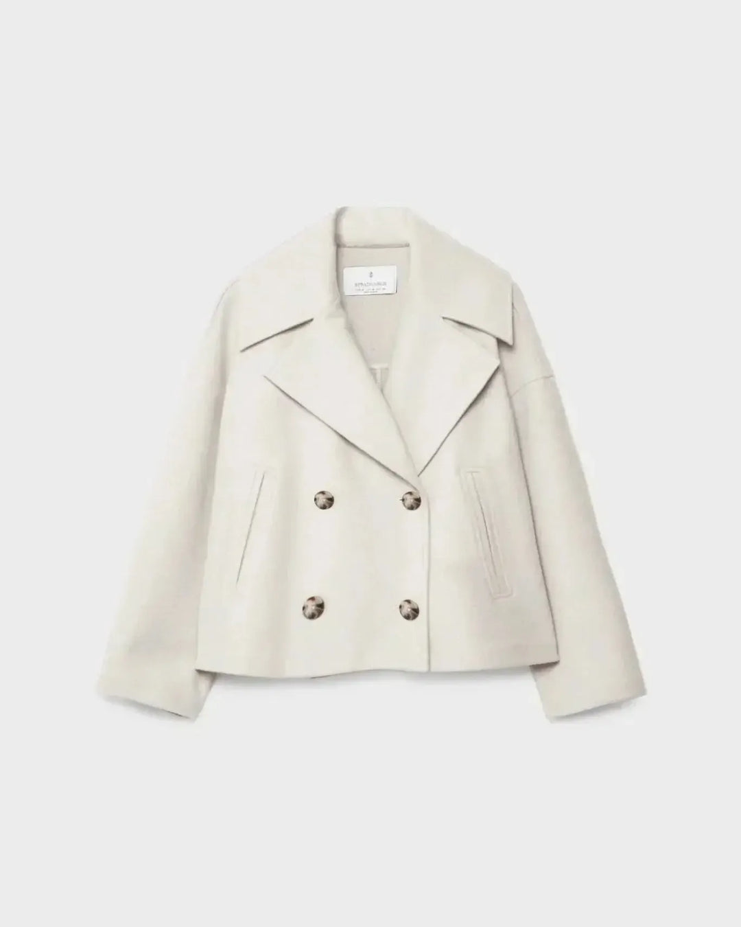 Sofistikeret kort snit dobbeltbrystet blazer til kvinder, klassisk og moderne design.