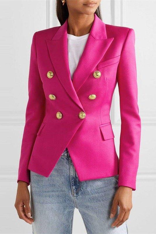 Stilfuld dobbeltknappet blazer til kvinder, med en skarp silhuet der giver et professionelt look.