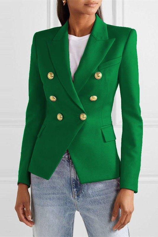 Dameblazer med elegant dobbeltknaplukning og skarp silhuet, tilføjer raffinement til ethvert outfit.