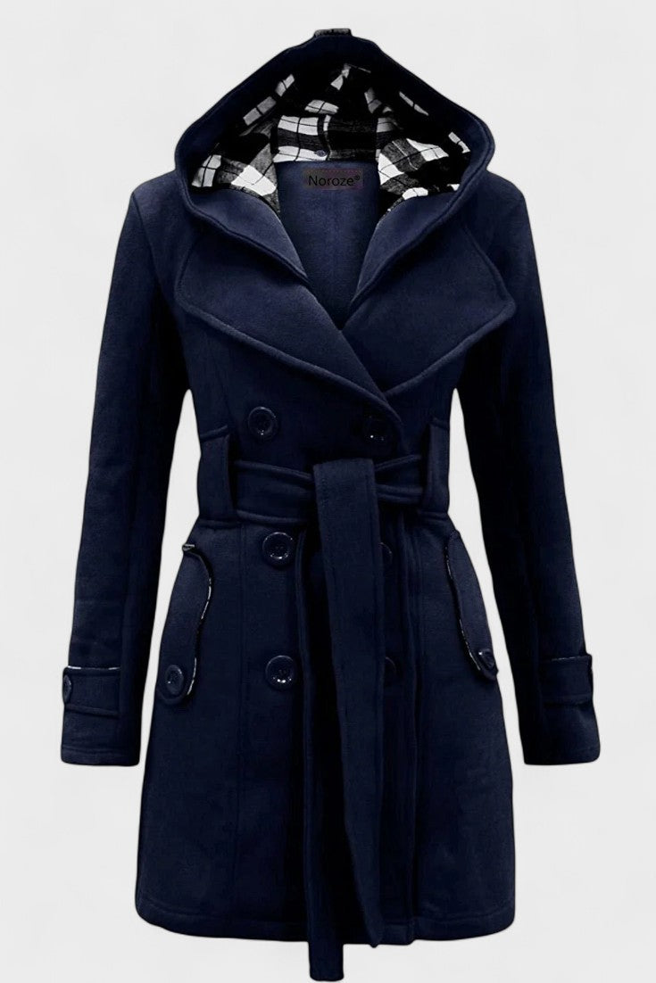 Modebevidst dobbeltradet vinterfrakke til kvinder. Elegant uldfrakke for stil og varme.