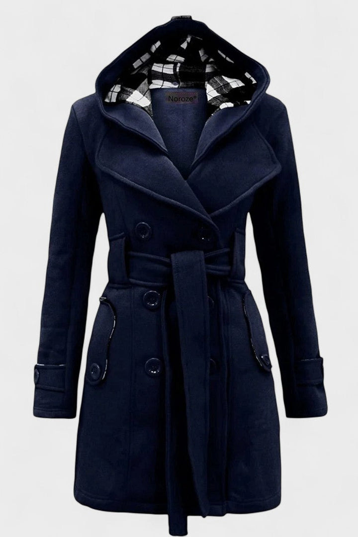 Modebevidst dobbeltradet vinterfrakke til kvinder. Elegant uldfrakke for stil og varme.