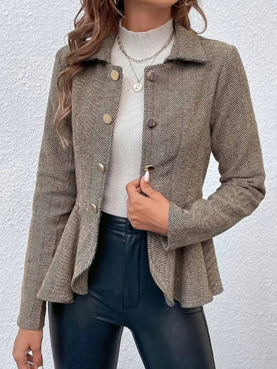 Smart dobbeltradet peplum blazer til kvinder, perfekt til arbejdstøj eller festtøj.