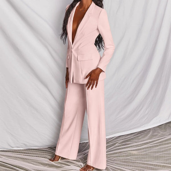 Minimalistisk og elegant kvinde buksesæt med blazer; et must-have i garderoben for et stilfuldt look.