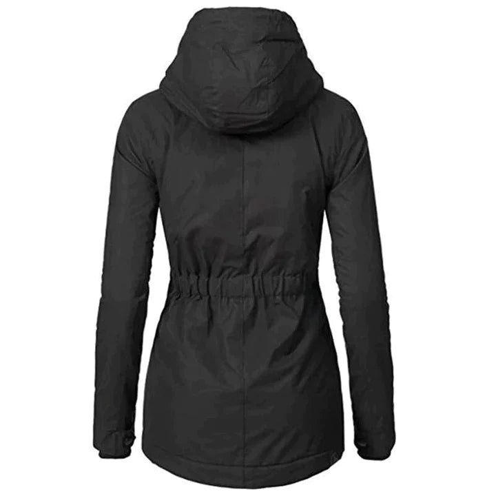 Justerbar og varm lang kvindeparka. Elegant damejakke til vinter, ideel for et behageligt og stilfuldt look.