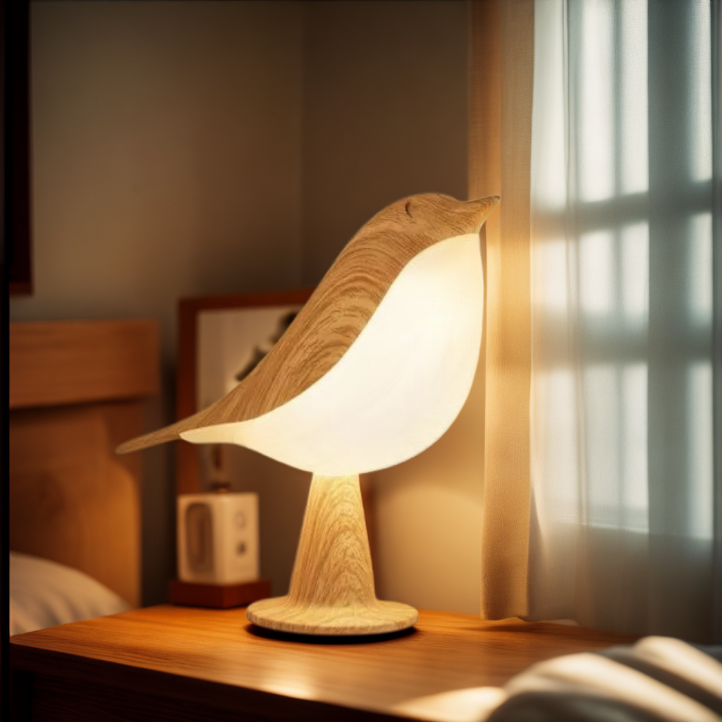 Justerbar LED-bordlampe i elegant træ. Genopladelig for nem placering overalt.