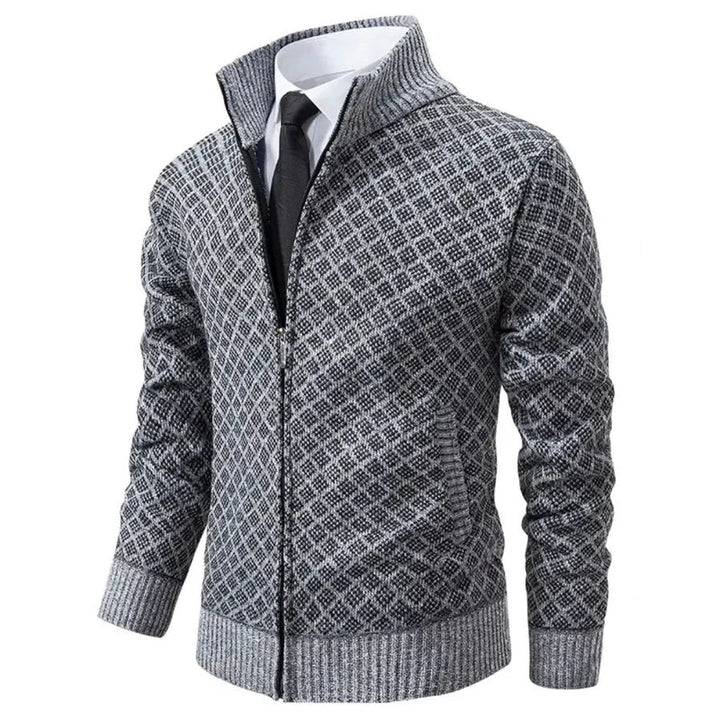 Grå mænds premium zip-up trøje. Alsidig og elegant herretrøje med lynlås til både hverdag og fest.