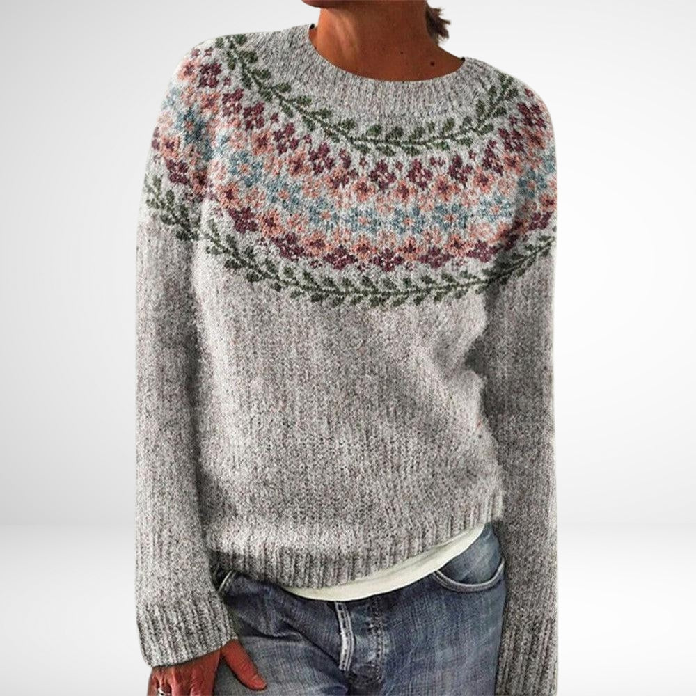 Elegant retro vintersweater til kvinder. Varm, stilfuld strik i komfortabelt design til kvindemode.