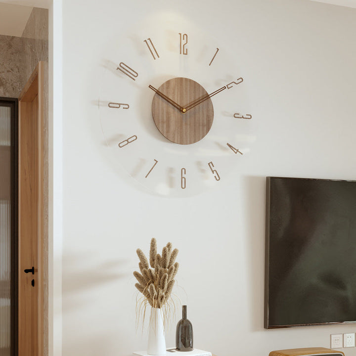 Moderne skandinavisk vægur med elegant trædesign. Ideelt til at give dit hjem et stilrent og naturligt look.