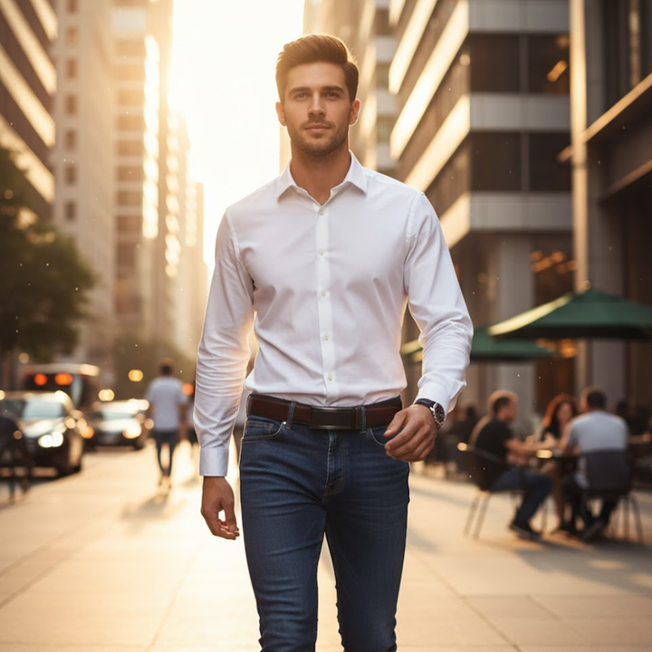 Sort herrebælte med automatisk spænde, perfekt til et stilfuldt business-look. Klassisk mode.