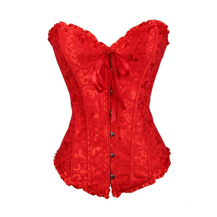Luksuriøst rødt satin push-up korset. Fremhæv din figur med dette fest lingeri og taljeformer.