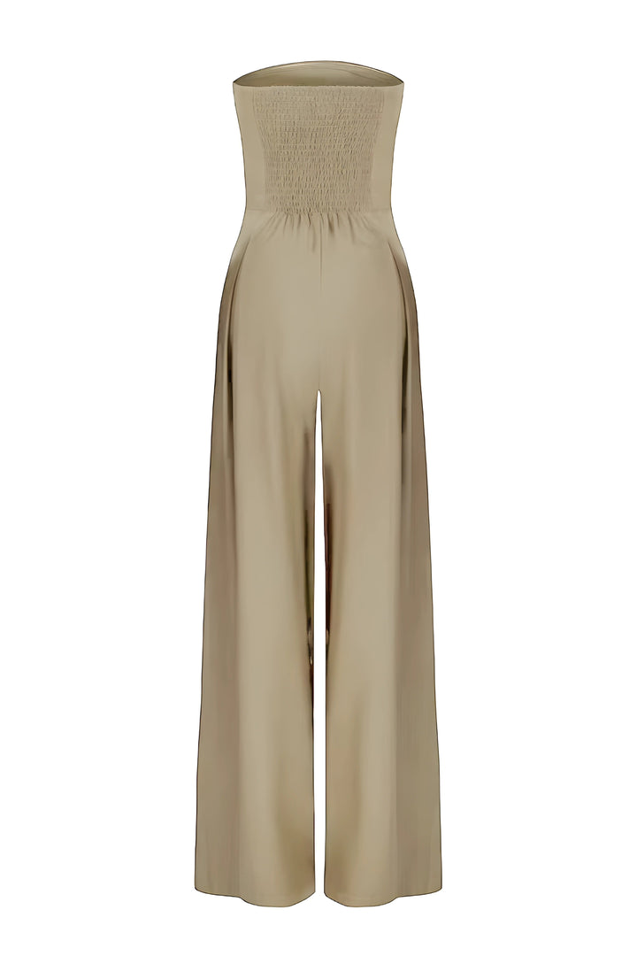 Kvinders elegante stropløse jumpsuit i sort, mørkeblå eller beige til fest og aftener.