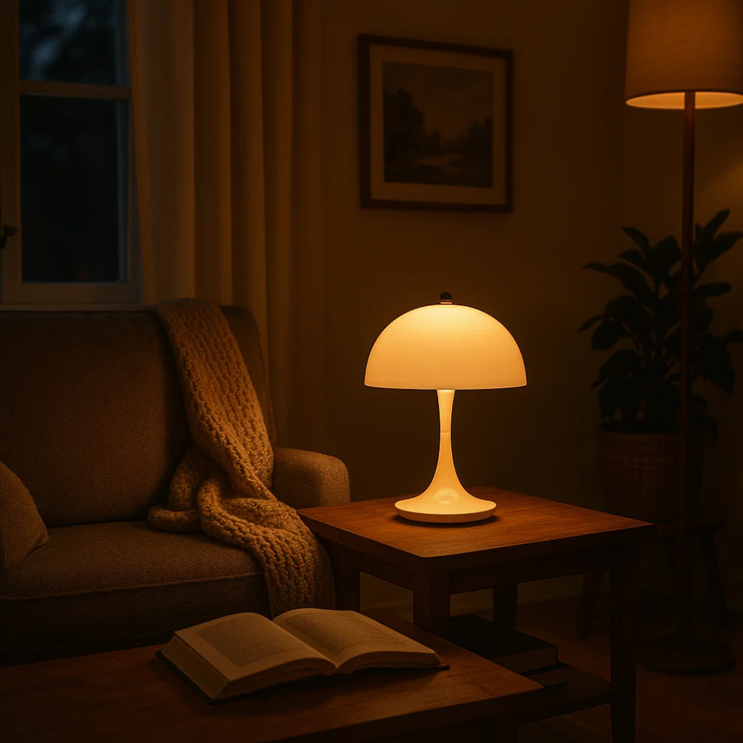 Moderne trådløs LED bordlampe i stilrent design. Genopladelig for fleksibel og dekorativ belysning.