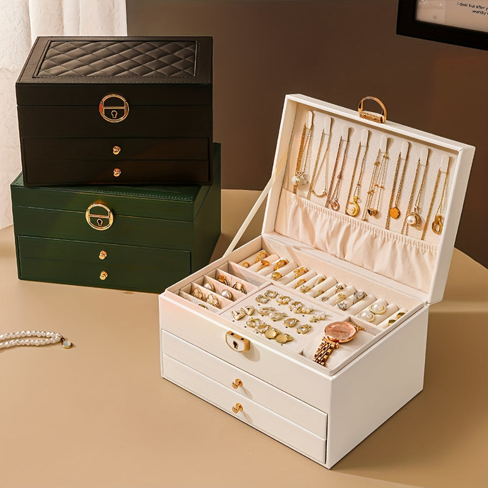 Grønt Velvique smykkeskrin i kunstlæder. Luksuriøs smykkeopbevaring og elegant organizer til rejser.