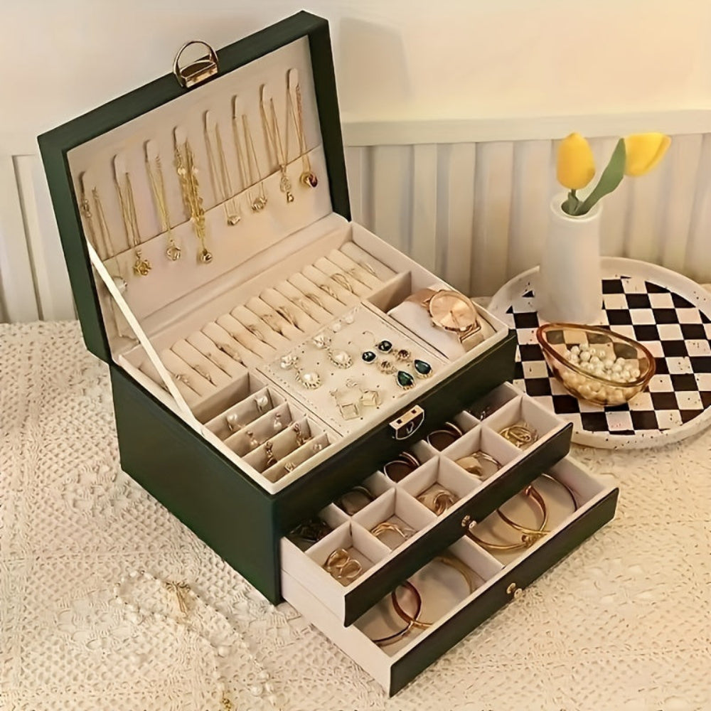Elegant Velvique smykke organizer i kunstlæder, en luksuriøs gaveide til smykkeelskere.