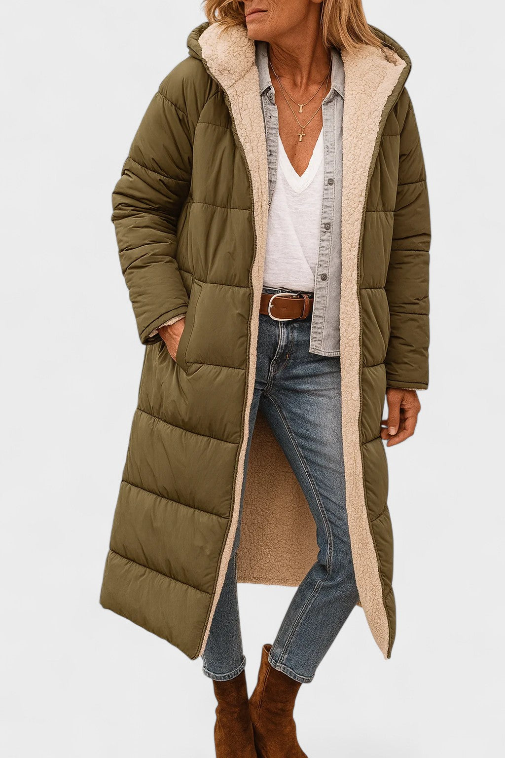 Komfortabel luksus damefrakke, vendbar, perfekt til at skabe elegante efterårs-looks.