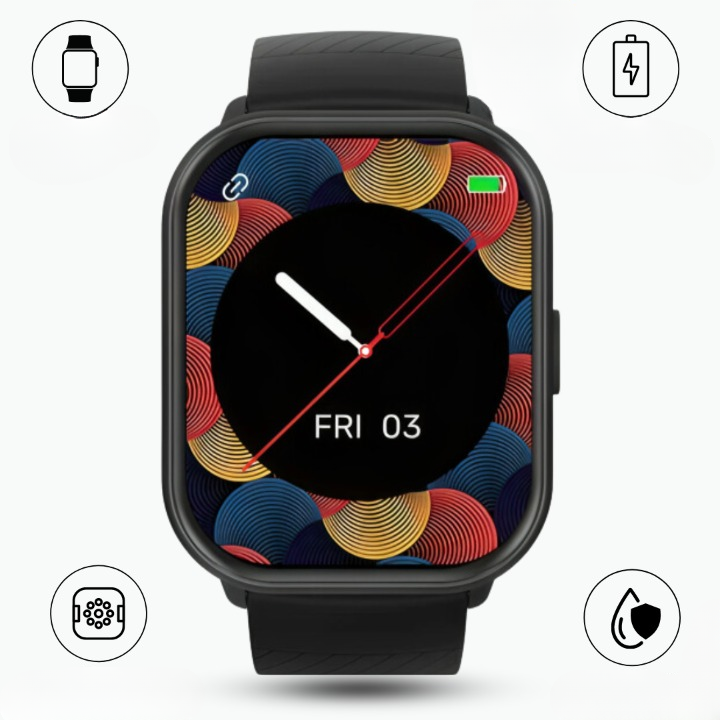 Elegant FitPro Ultra Smartwatch, vandtæt, alsidig skærm, sundheds- og fitnesssporing, moderne design.