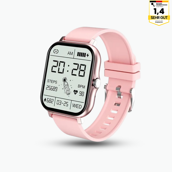Elegant FitPro Ultra Smartwatch, vandtæt, alsidig skærm, sundheds- og fitnesssporing, moderne design.