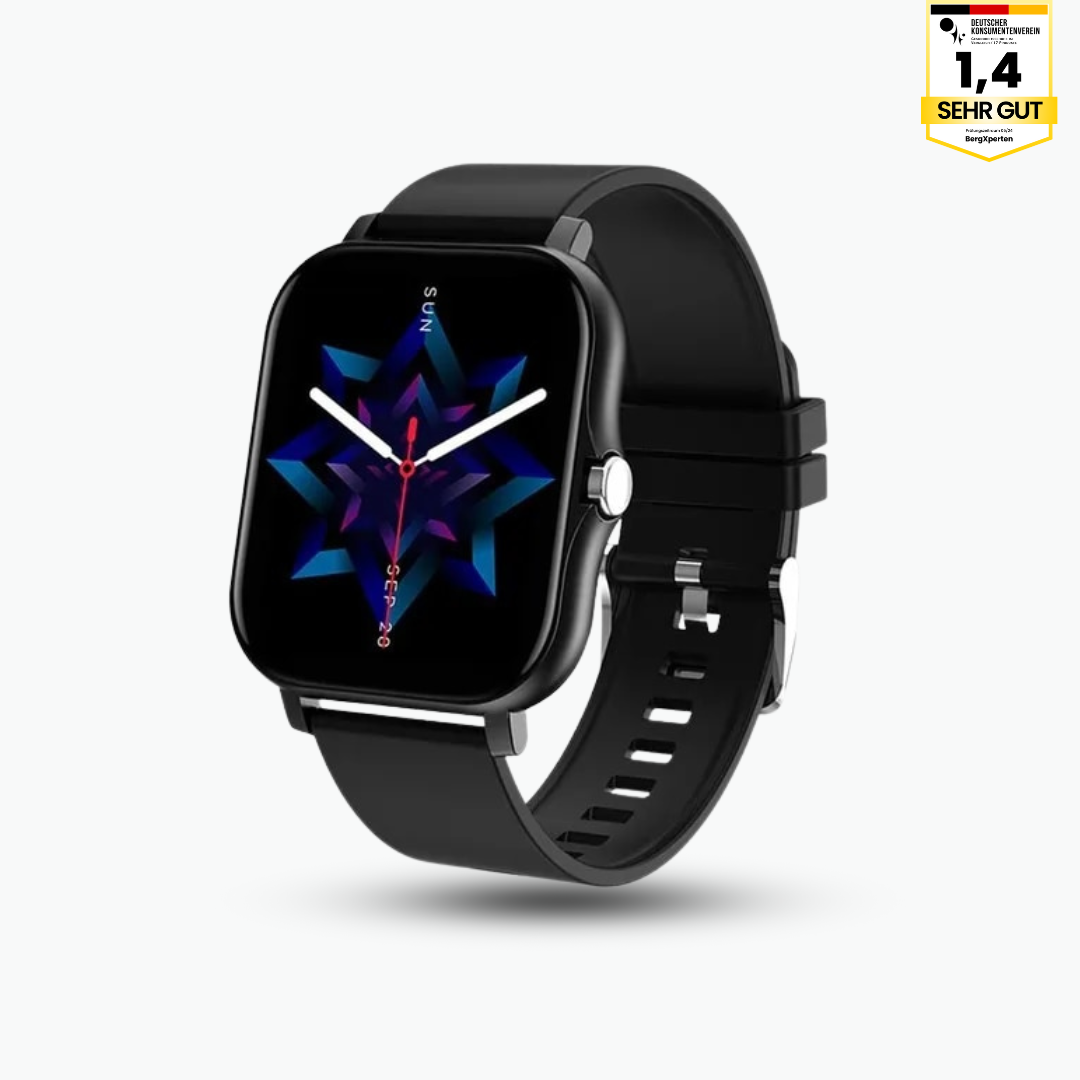Elegant FitPro Ultra Smartwatch, vandtæt, alsidig skærm, sundheds- og fitnesssporing, moderne design.