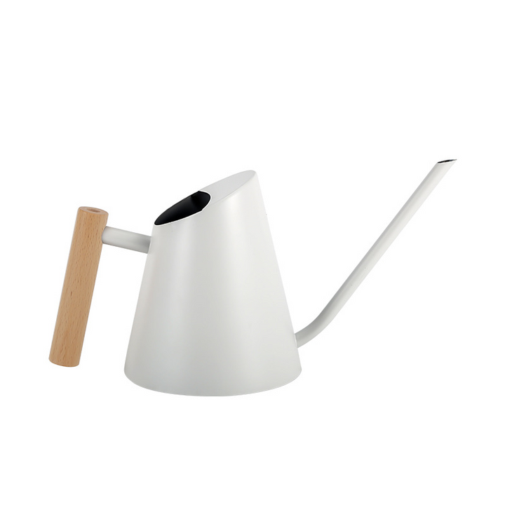 Elegant vandkande med ergonomisk træhåndtag, ideel til stilfuld vanding i haven. Mat sort, holdbar, 900 ml kapacitet.