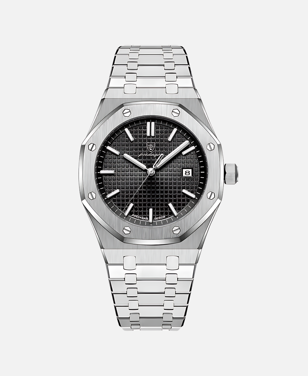 Elegant herrearmbåndsur, 41 mm rustfrit stål, tidløst design, minimalistisk urskive, ridsefast og vandtæt.