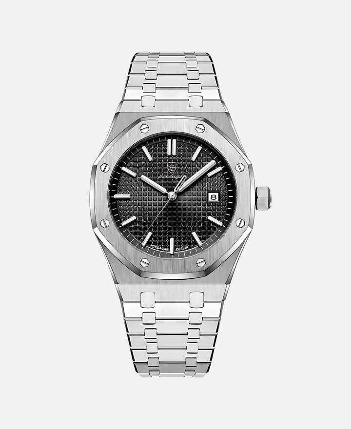 Elegant herrearmbåndsur, 41 mm rustfrit stål, tidløst design, minimalistisk urskive, ridsefast og vandtæt.