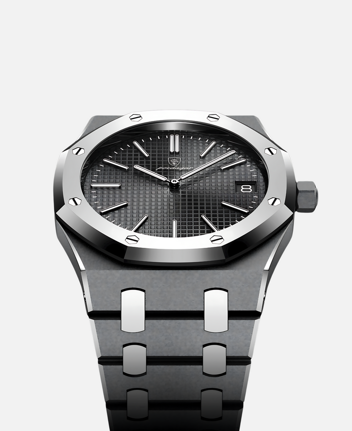 Elegant herrearmbåndsur, 41 mm rustfrit stål, tidløst design, minimalistisk urskive, ridsefast og vandtæt.
