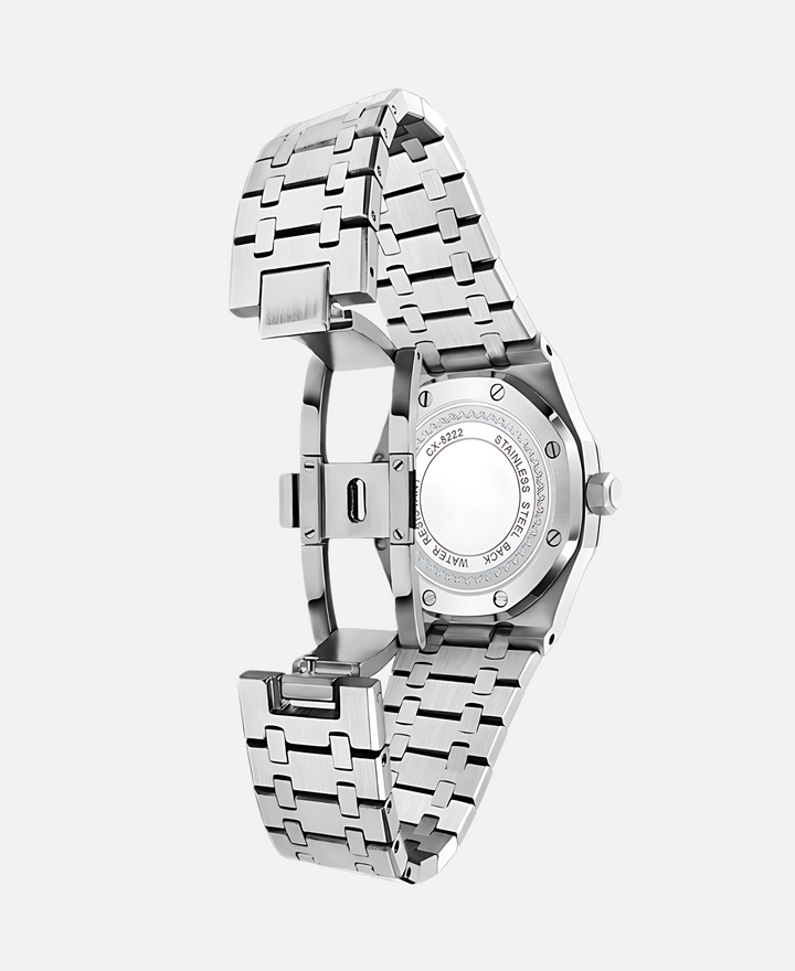 Elegant herrearmbåndsur, 41 mm rustfrit stål, tidløst design, minimalistisk urskive, ridsefast og vandtæt.