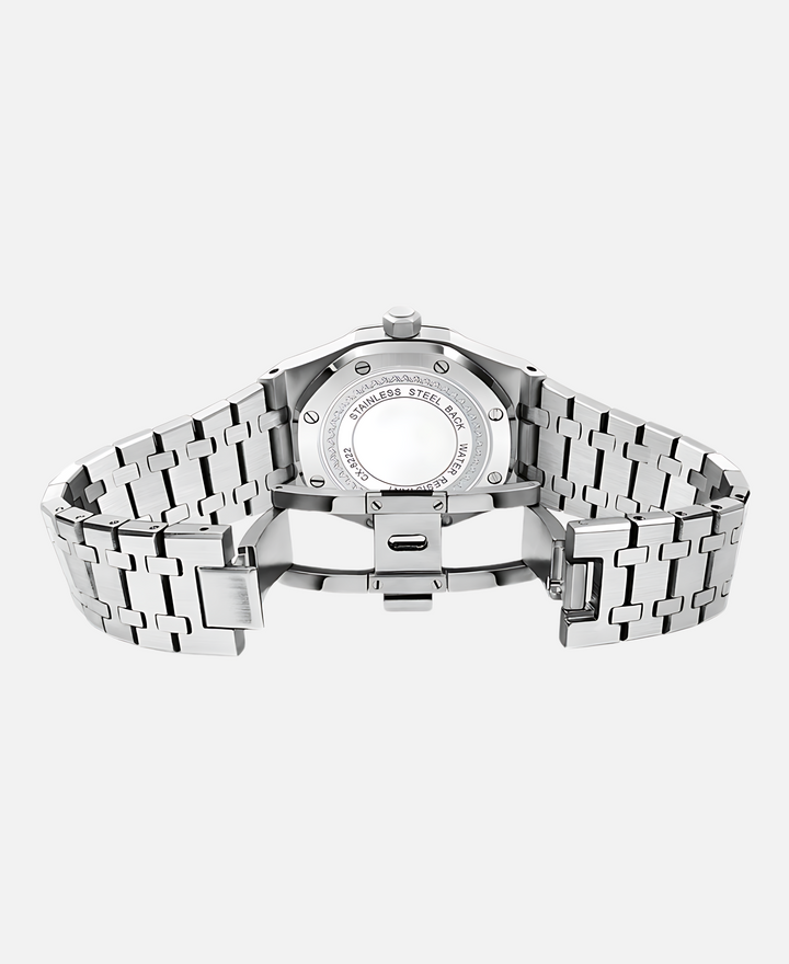 Elegant herrearmbåndsur, 41 mm rustfrit stål, tidløst design, minimalistisk urskive, ridsefast og vandtæt.